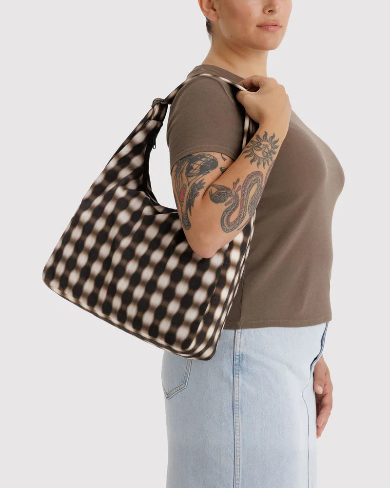 BAGGU Nylon Shoulder Bag Blurred Gingham Brown