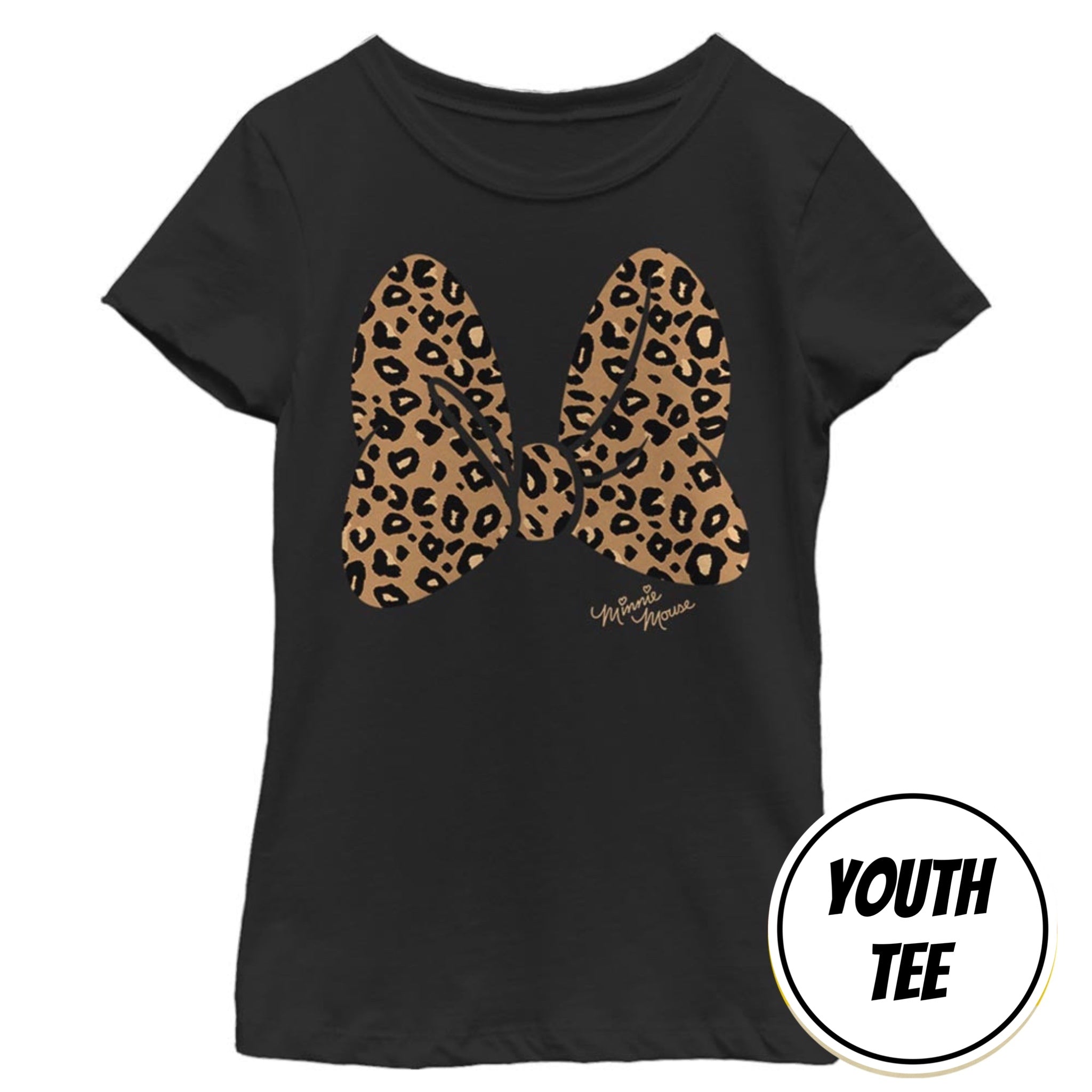 Girl's Disney Minnie Mouse Cheetah Print Bow Signature T-Shirt