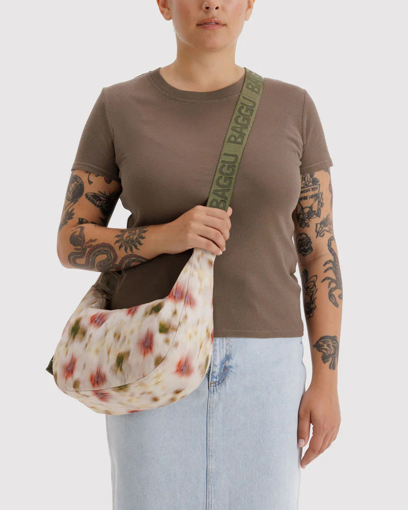 BAGGU Medium Nylon Cresent Bag Abstract Floral