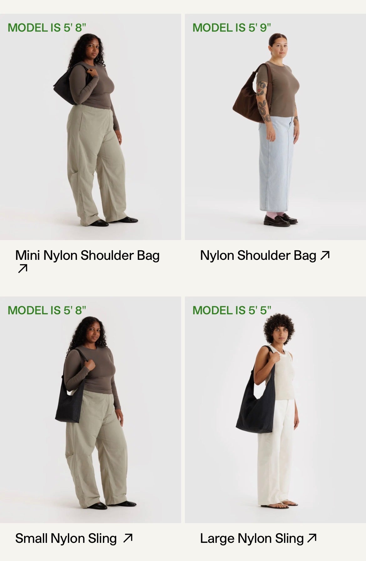 BAGGU Nylon Shoulder Size Chart
