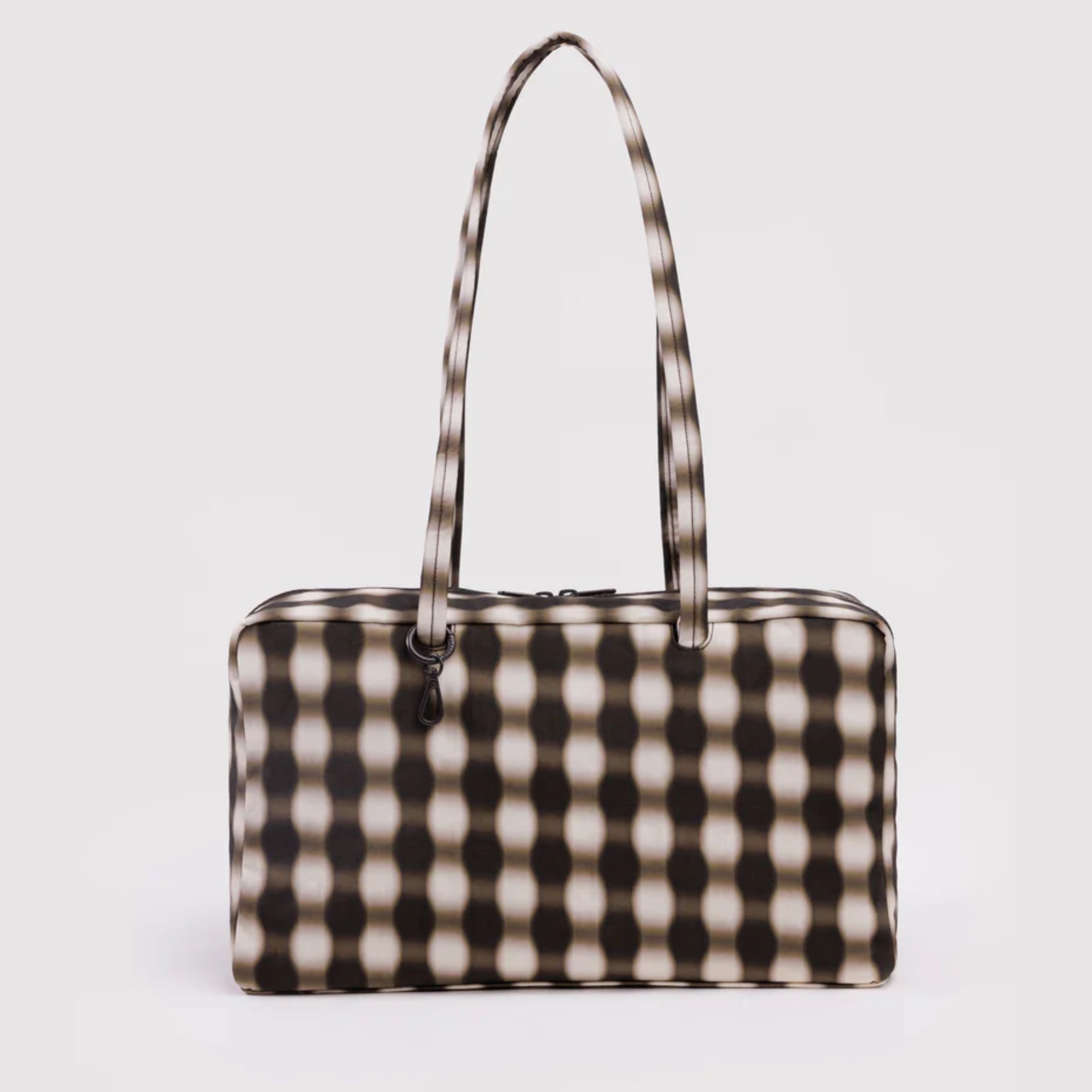 BAGGU Medium Nylon Bowler Bag Blurred Gingham Brown
