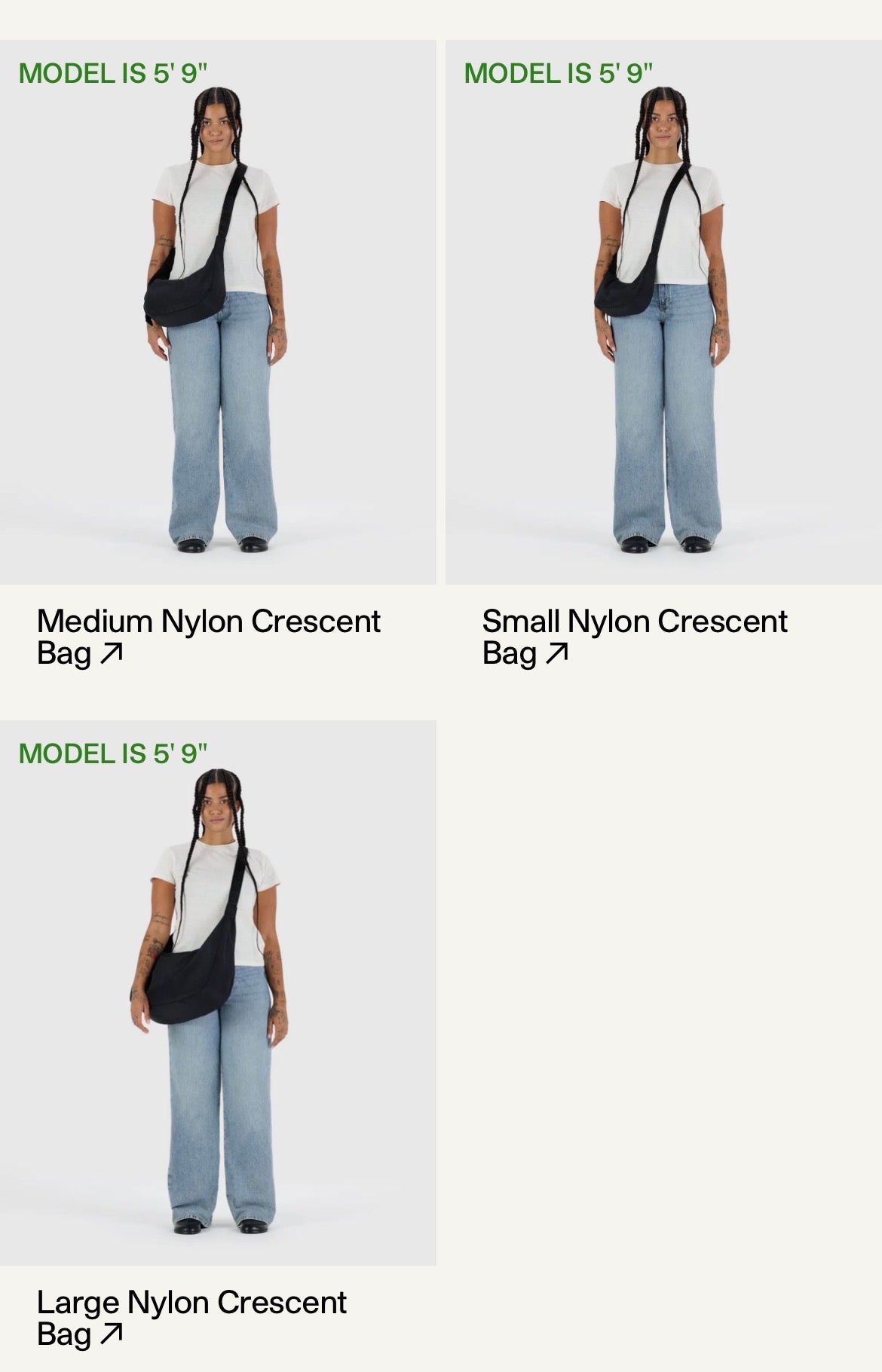 BAGGU Medium Denim Cresent Bag Size Chart