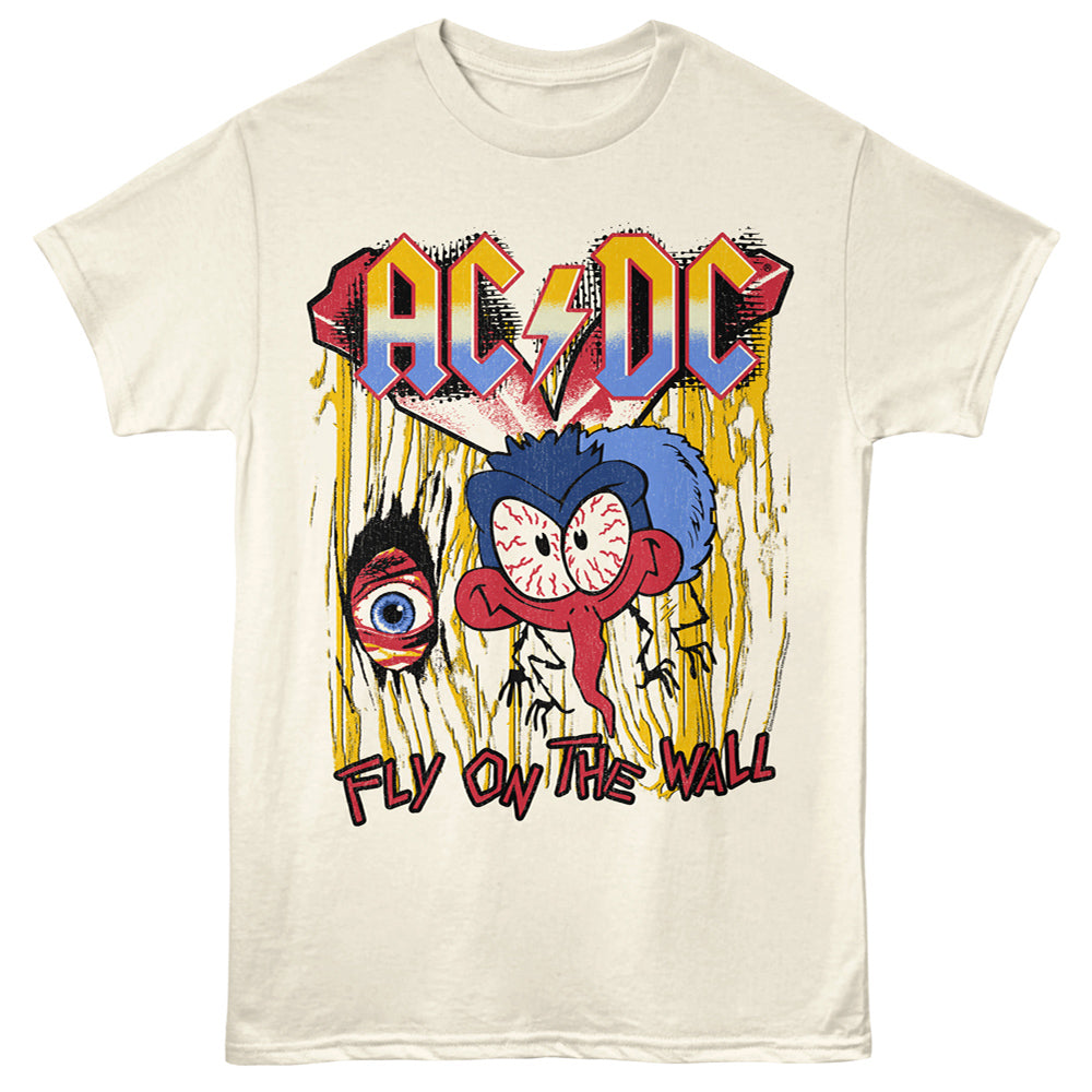 T-shirt with AC/DC graphic design featuring cartoon characters and 'Fly on the Wall' text.