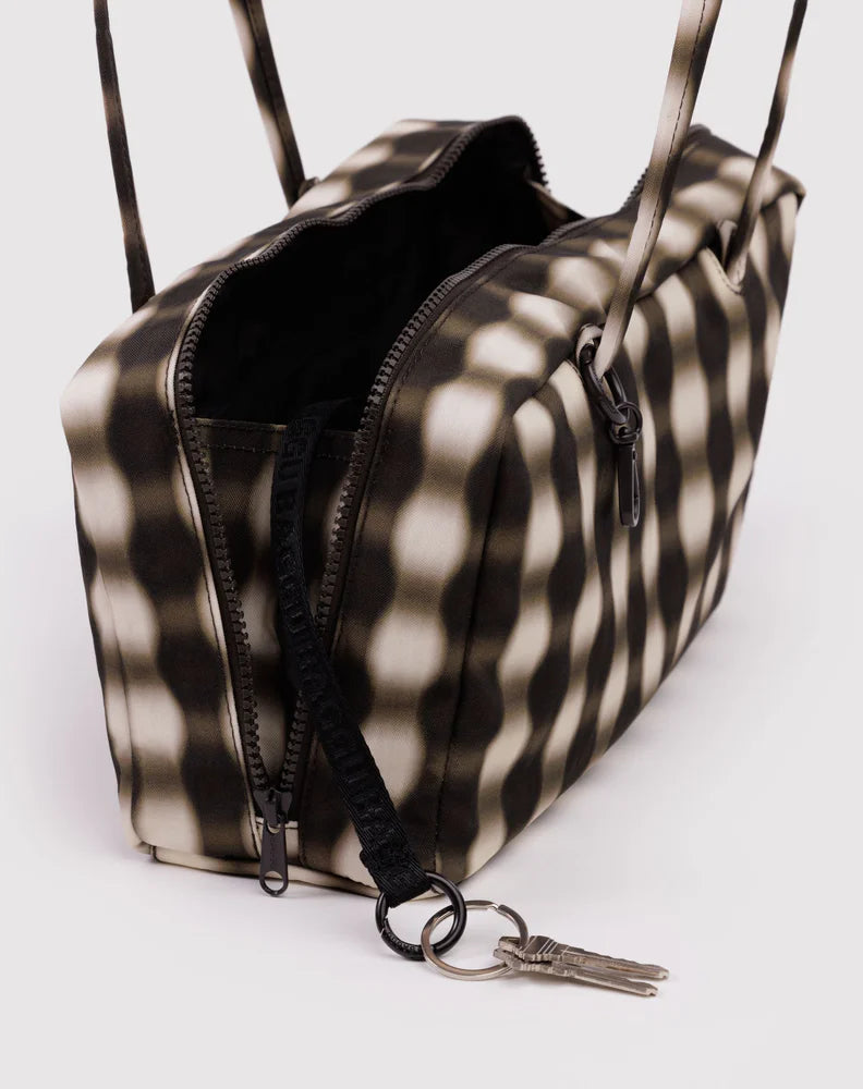 BAGGU Nylon Bowler Bag Blurred Gingham Brown