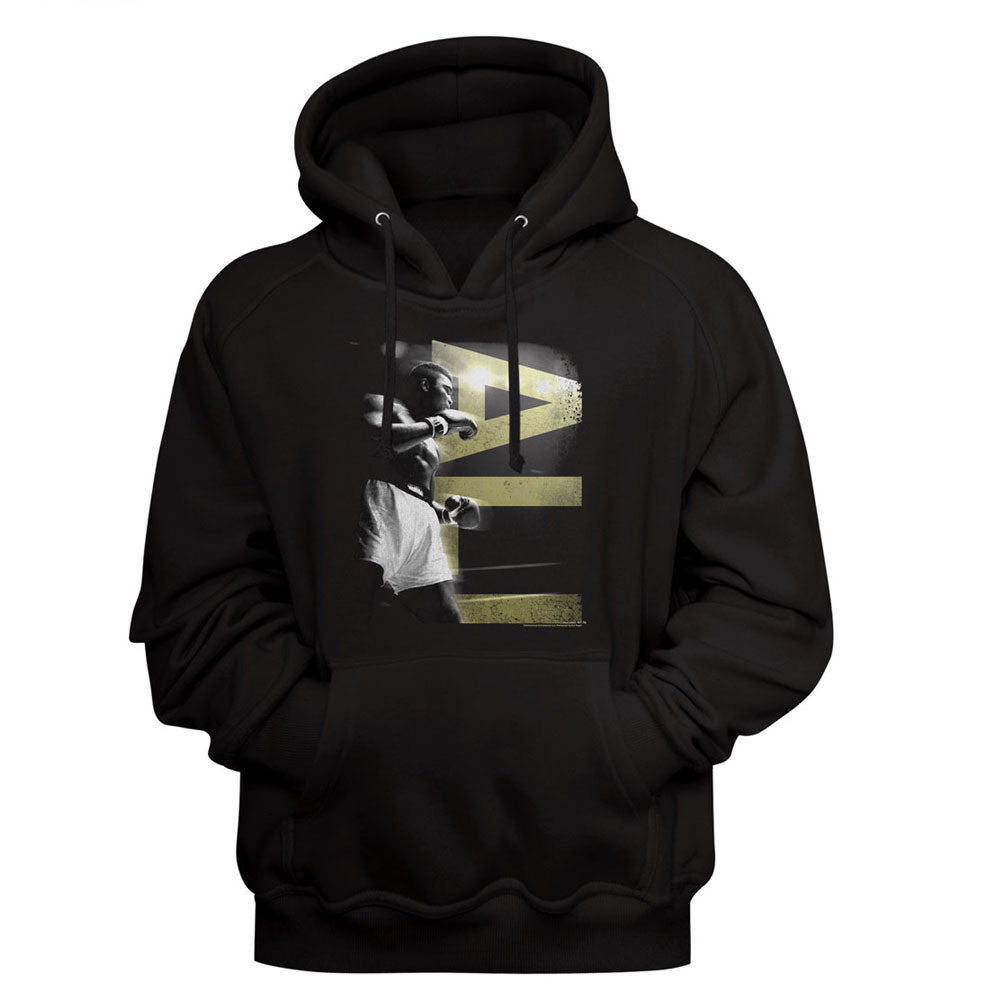 Black hoodie with graphic design on a black background
