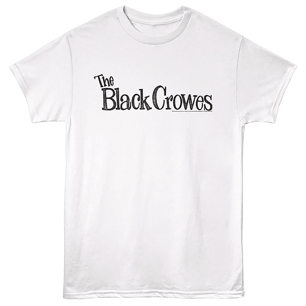 A white short-sleeve crewneck t-shirt featuring the text 'The Black Crowes' printed in a black stylized font across the chest.