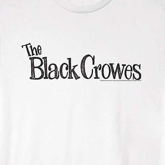 A white short-sleeve crewneck t-shirt featuring the text 'The Black Crowes' printed in a black stylized font across the chest.