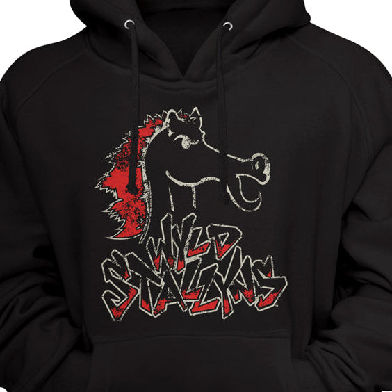 Black hoodie with a graphic design on a black background