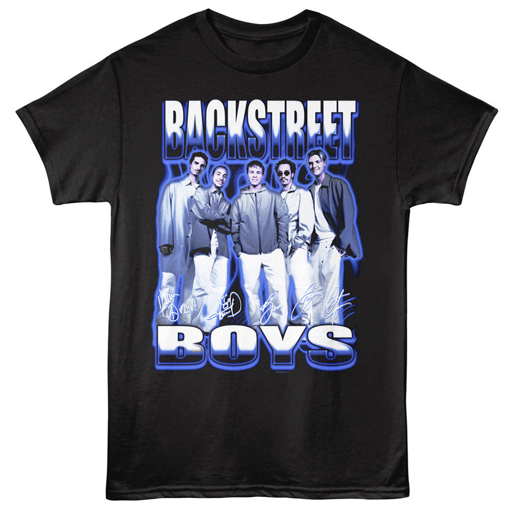Black t-shirt with 'Backstreet Boys' graphic design on a black background