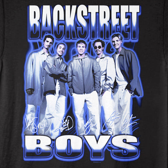 Black t-shirt with 'Backstreet Boys' graphic design on a black background