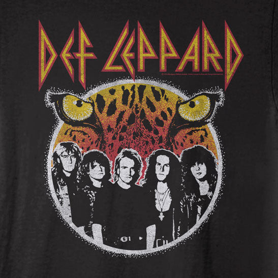 Black t-shirt with Def Leppard band graphic on a white background