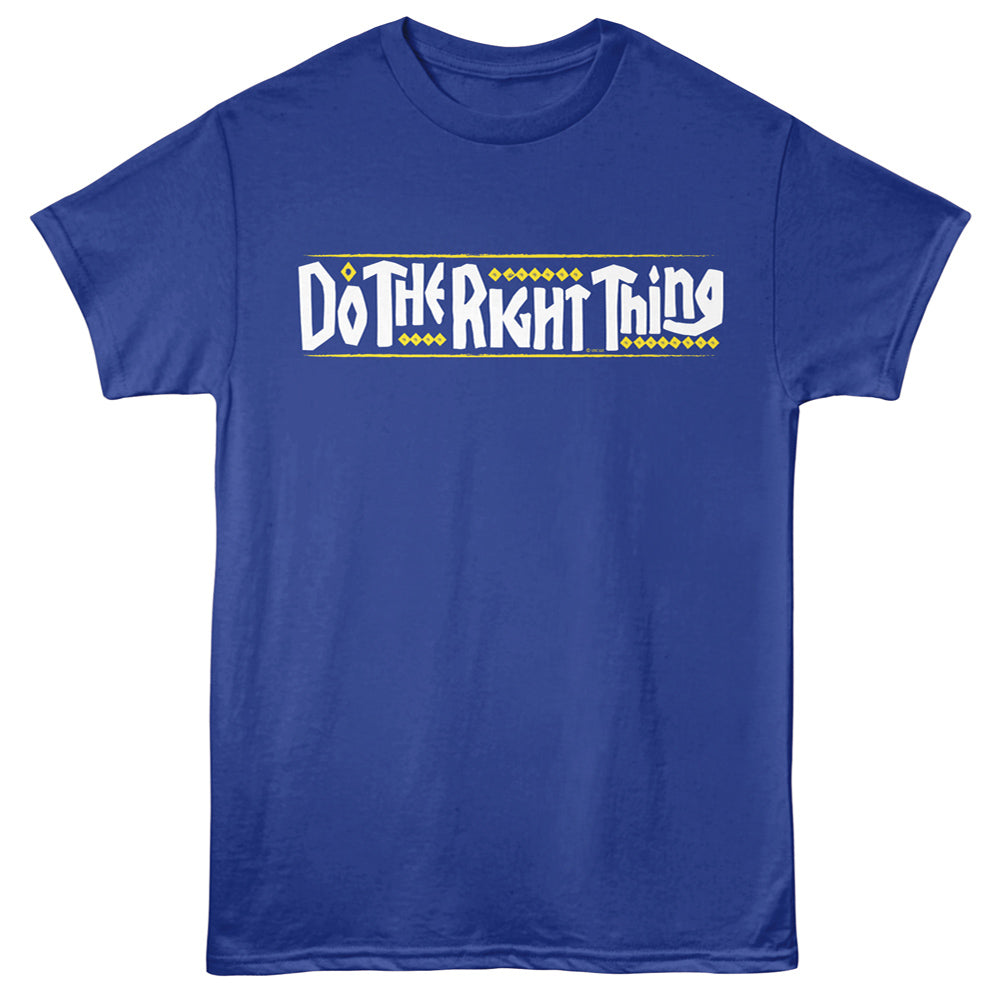 Blue t-shirt with 'Do The Right Thing' text on a blue background