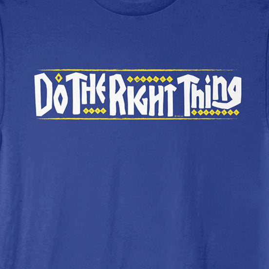 Blue t-shirt with 'Do The Right Thing' text on a blue background