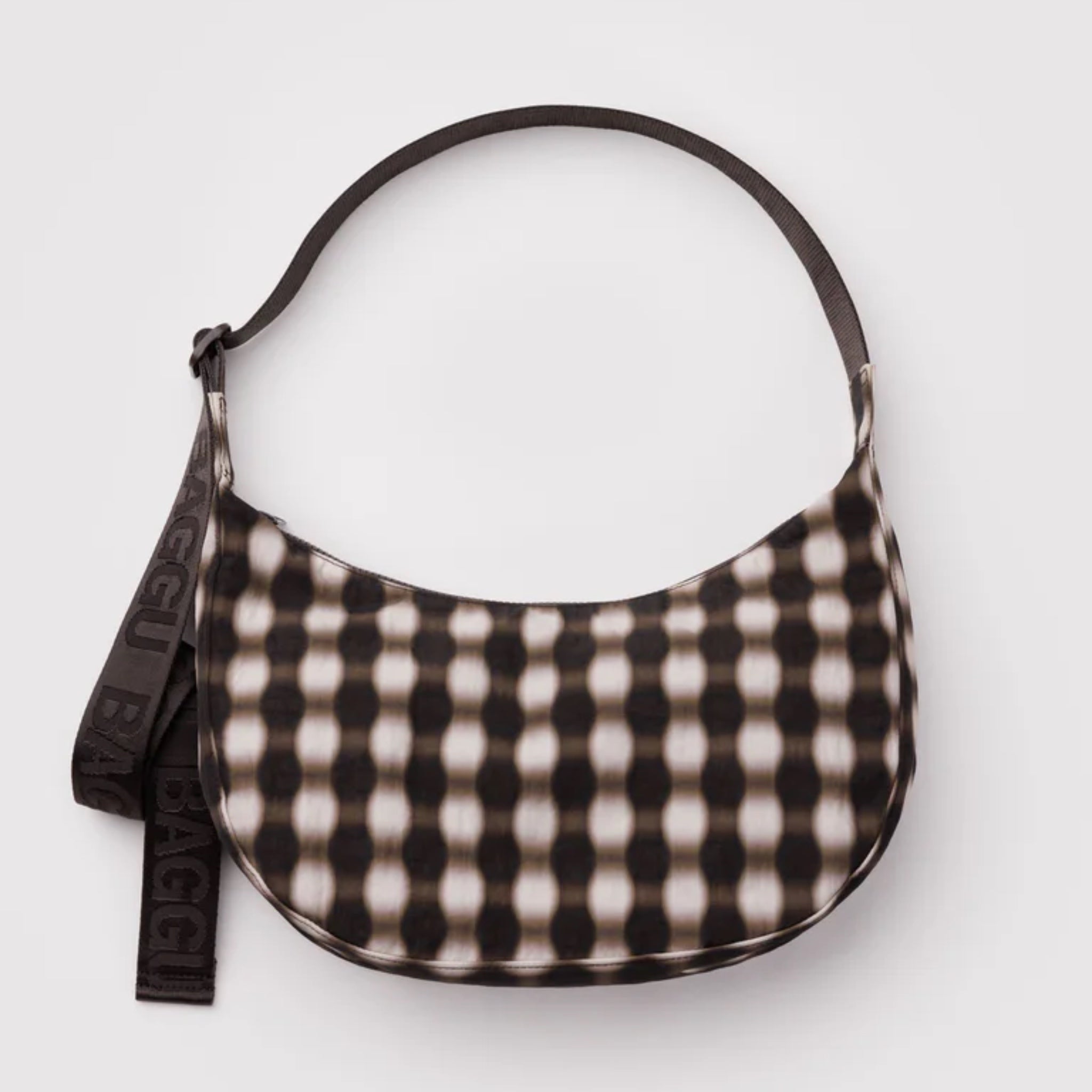 BAGGU Medium Nylon Cresent Bag Blurred Gingham Brown