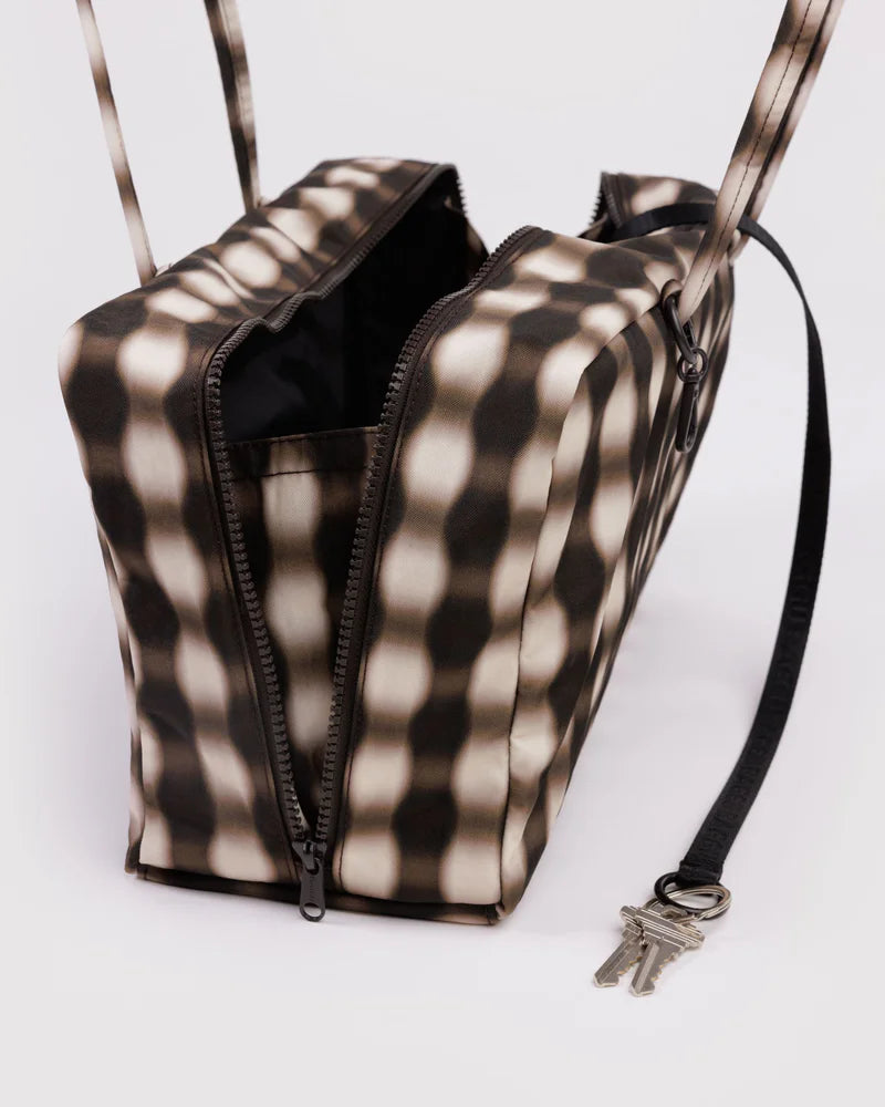 BAGGU Medium Nylon Bowler Bag Blurred Gingham Brown