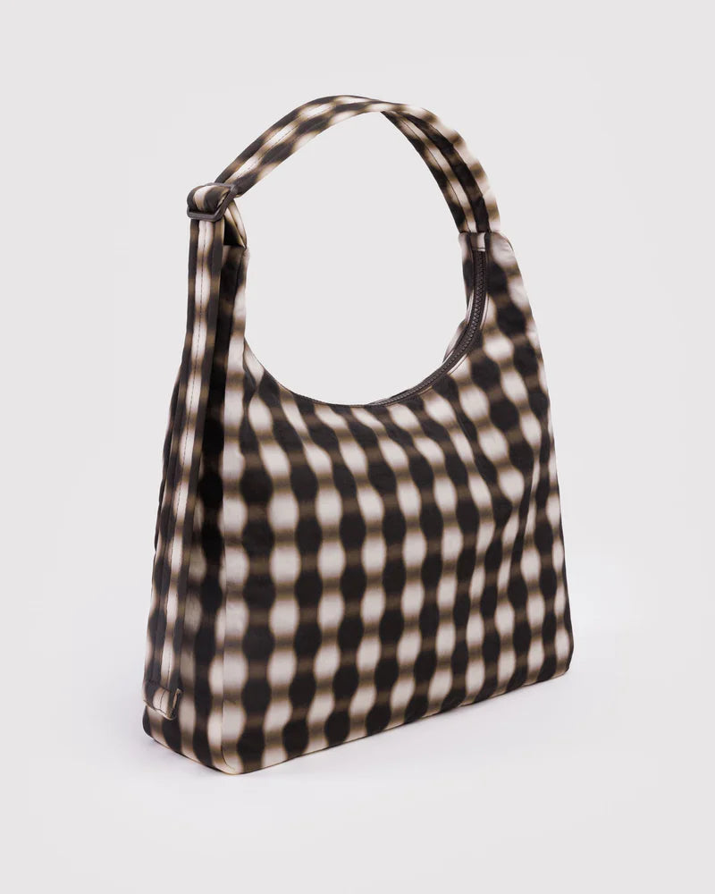 BAGGU Nylon Shoulder Bag Blurred Gingham Brown
