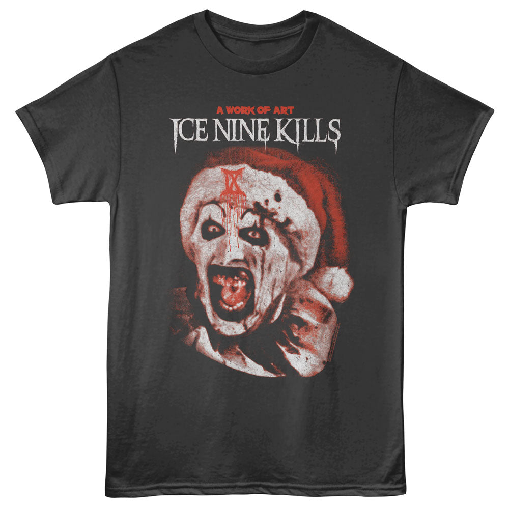 Black t-shirt with graphic design and 'Ice Nine Kills' text on a white background