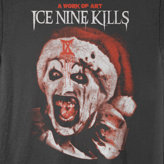 Black t-shirt with graphic design and 'Ice Nine Kills' text on a white background