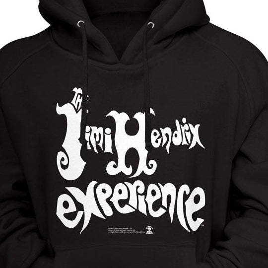 Black hoodie with 'Jimi Hendrix Experience' text on a black background