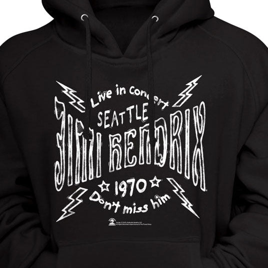 Black hoodie with white graphic design on a black background