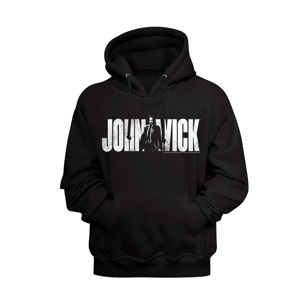 Black hoodie with 'John Wick' text and graphic on a black background