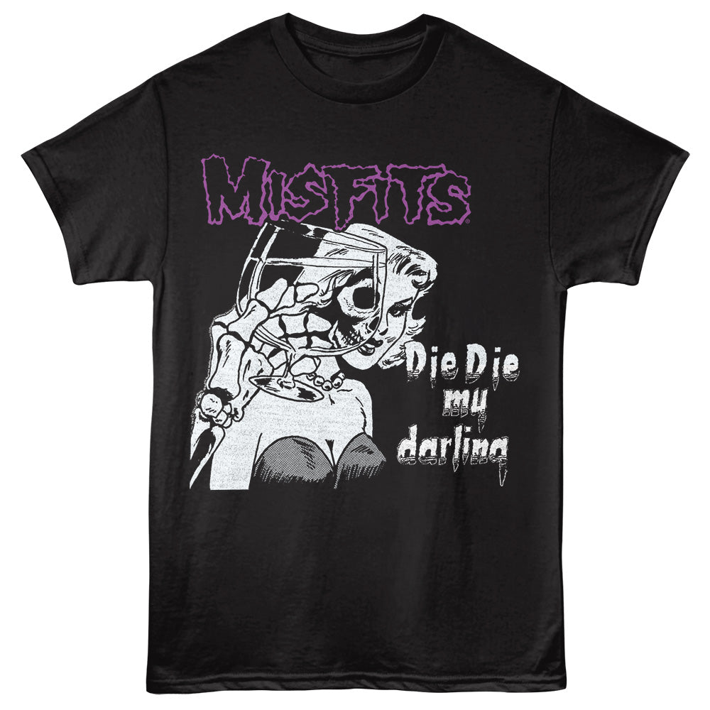 Black t-shirt with graphic design and text on a black background