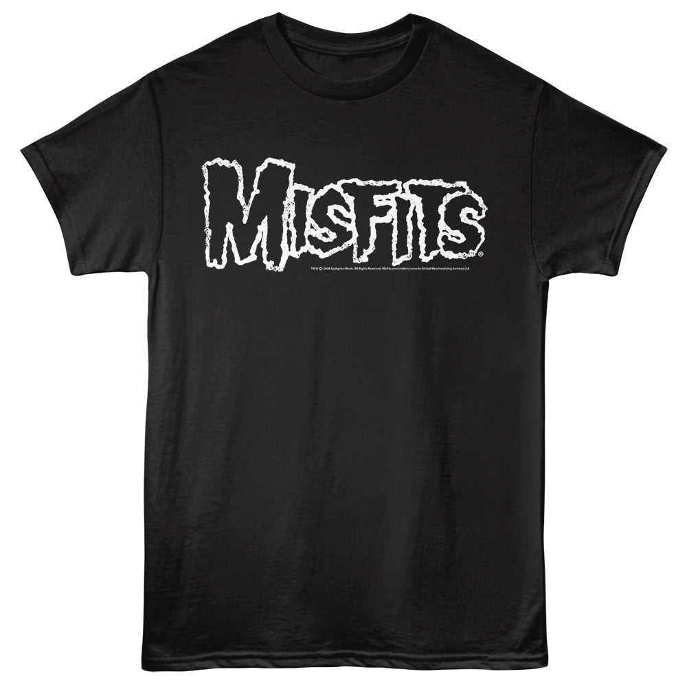 Black t-shirt with 'Misfits' logo on a black background