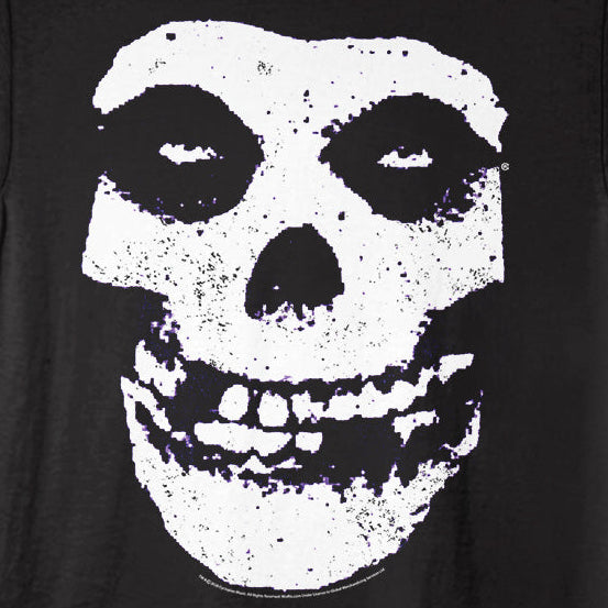 Black t-shirt with a white skull design on a black background