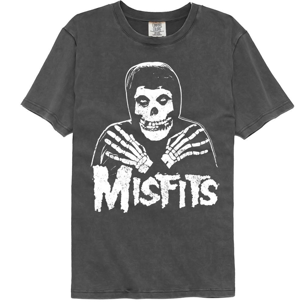 Black t-shirt with skeleton graphic and 'Misfits' text on a black background