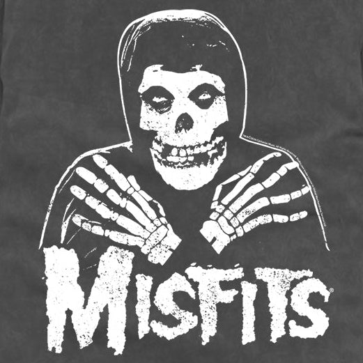 Black t-shirt with skeleton graphic and 'Misfits' text on a black background