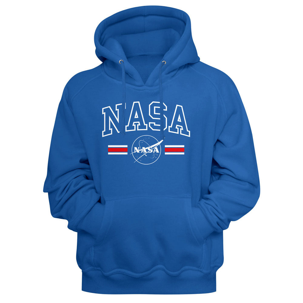 Blue hoodie with NASA logo on a blue background