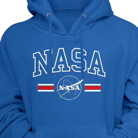 Blue hoodie with NASA logo on a blue background
