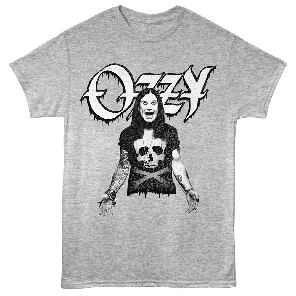 Gray t-shirt with Ozzy Osbourne graphic design on a gray background