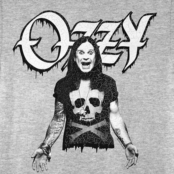 Gray t-shirt with Ozzy Osbourne graphic design on a gray background