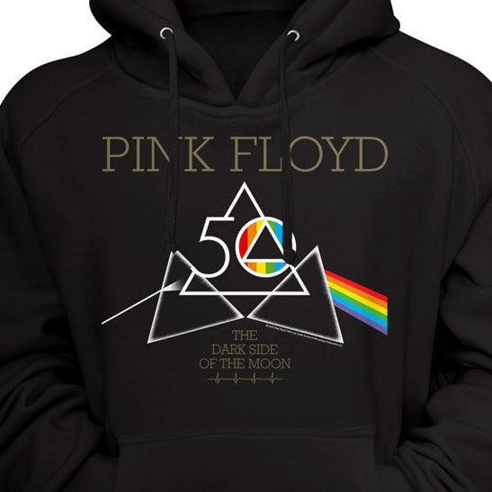 Black hoodie with Pink Floyd logo featuring a rainbow on a black background