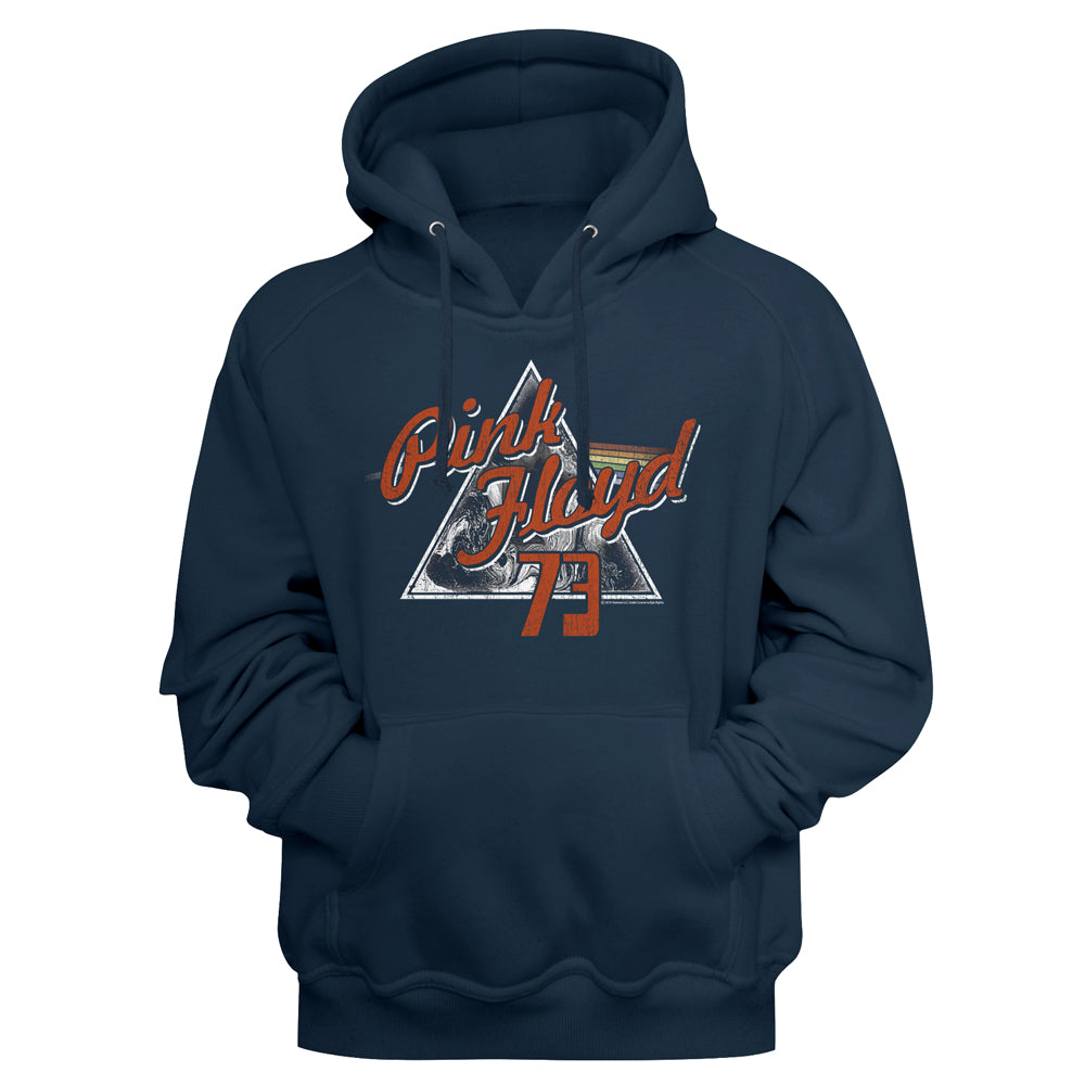 Navy blue hoodie with Pink Floyd logo on a navy background