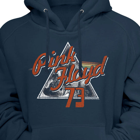 Navy blue hoodie with Pink Floyd logo on a navy background