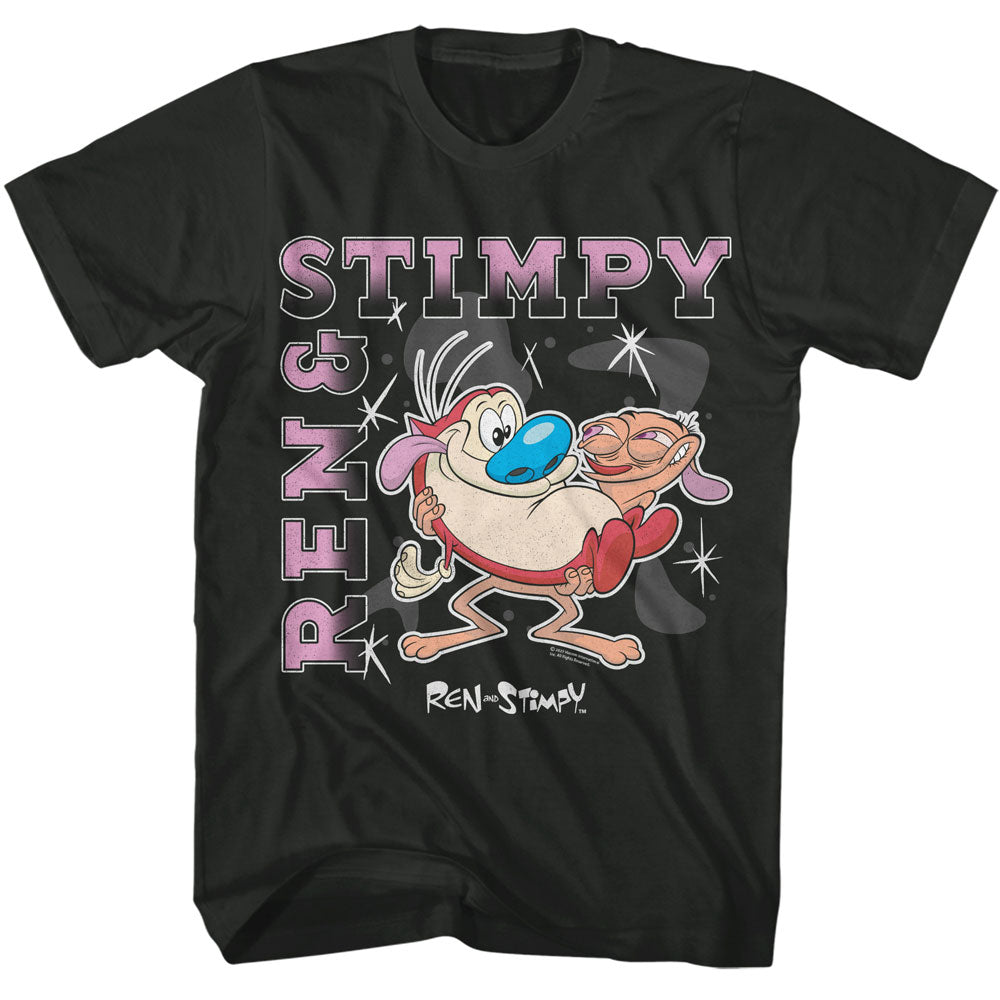 Ren And Stimpy Gradient Text Shapes and Sparkles T-Shirt