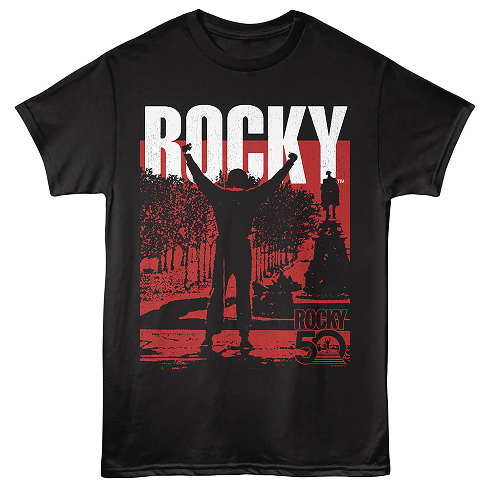 Black t-shirt with 'Rocky' graphic design on a black background
