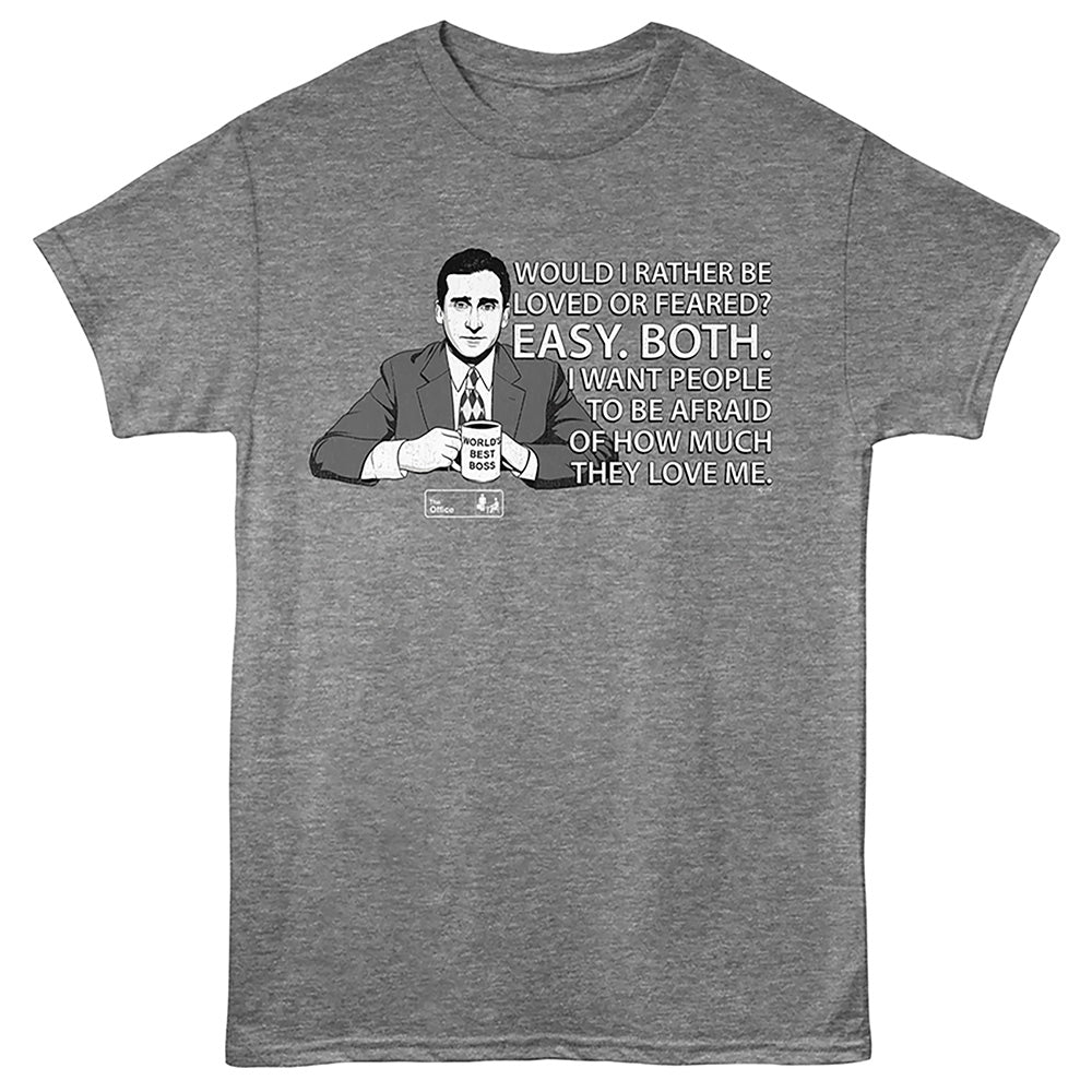 Gray t-shirt with a graphic of a man holding a bottle and text, on a gray background