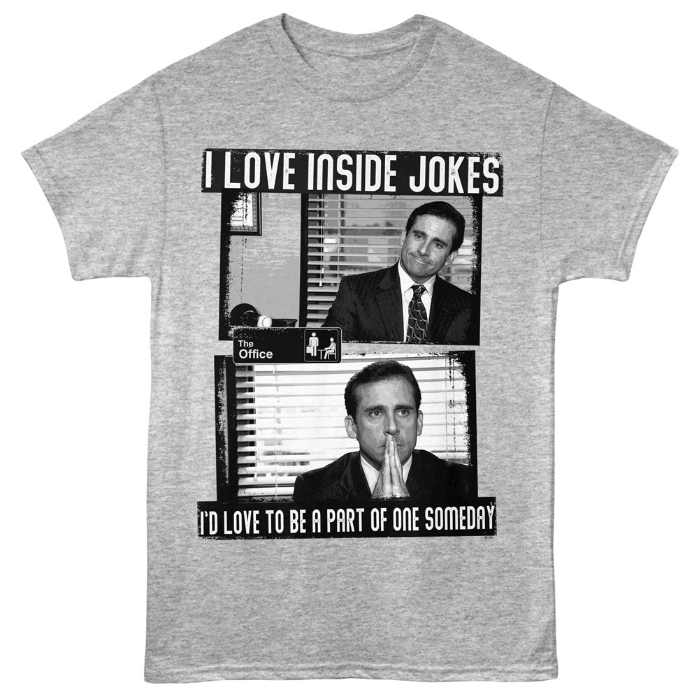 Gray t-shirt with 'The Office'-themed graphic and text on a gray background