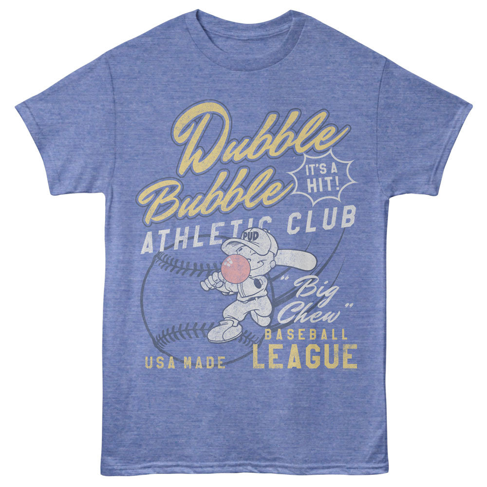 Blue t-shirt with vintage-style graphic and text on a blue background