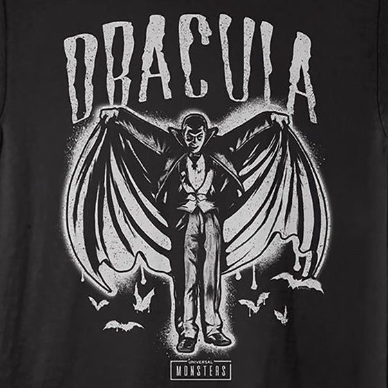 Black t-shirt with 'Dracula' graphic design on a black background
