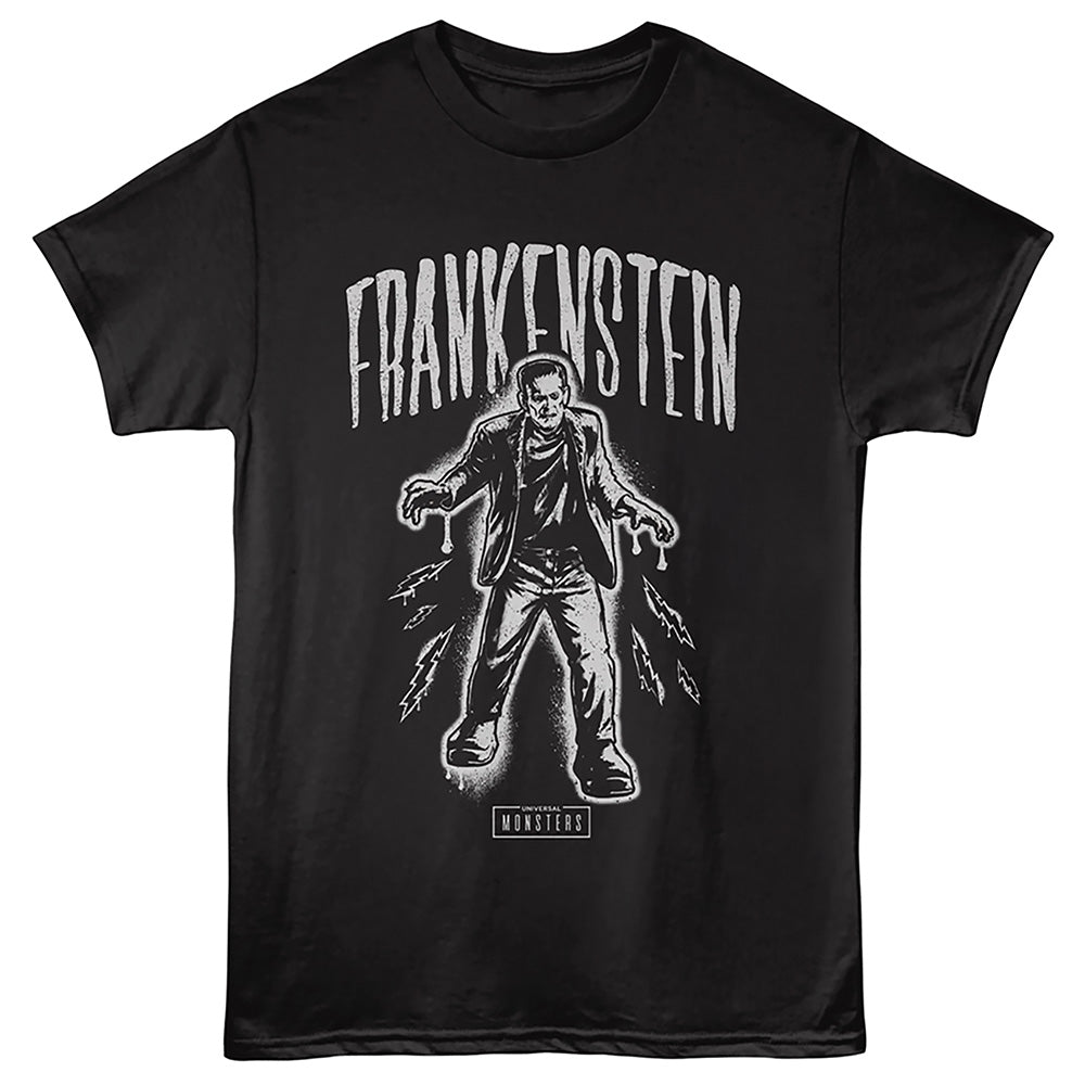 Black t-shirt with 'Frankenstein' graphic design on a black background
