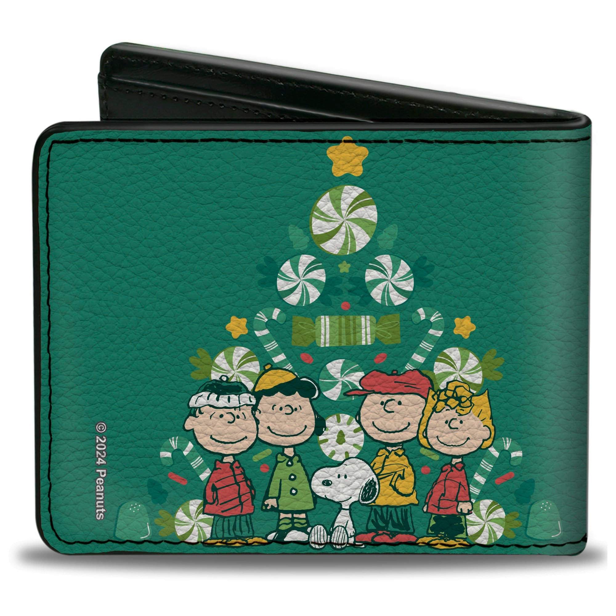 Bi-Fold Wallet - Peanuts Holiday Christmas Tree Group Pose Greens