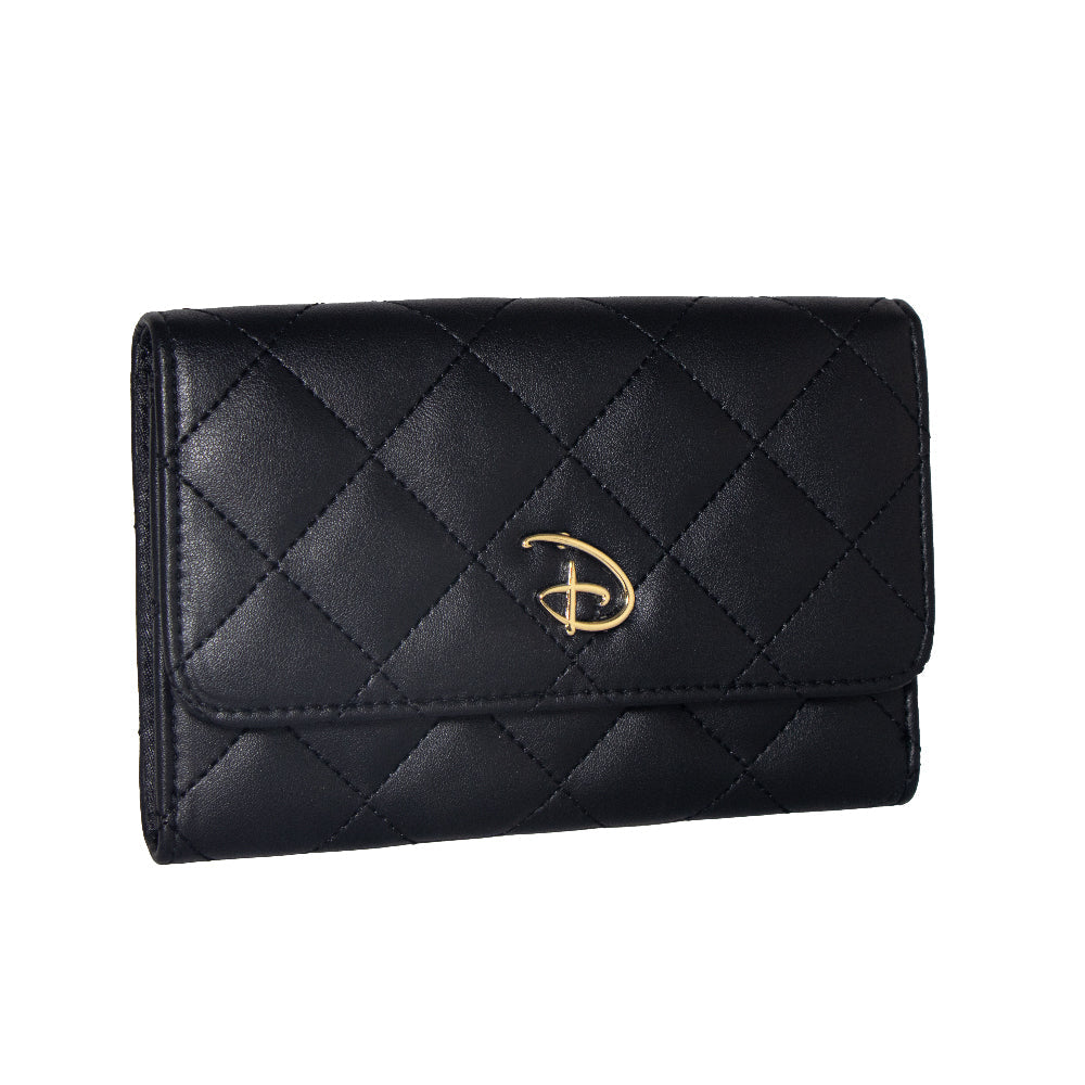 Disney Signature D Logo Gold Enamel Quilted Fold Over Wallet