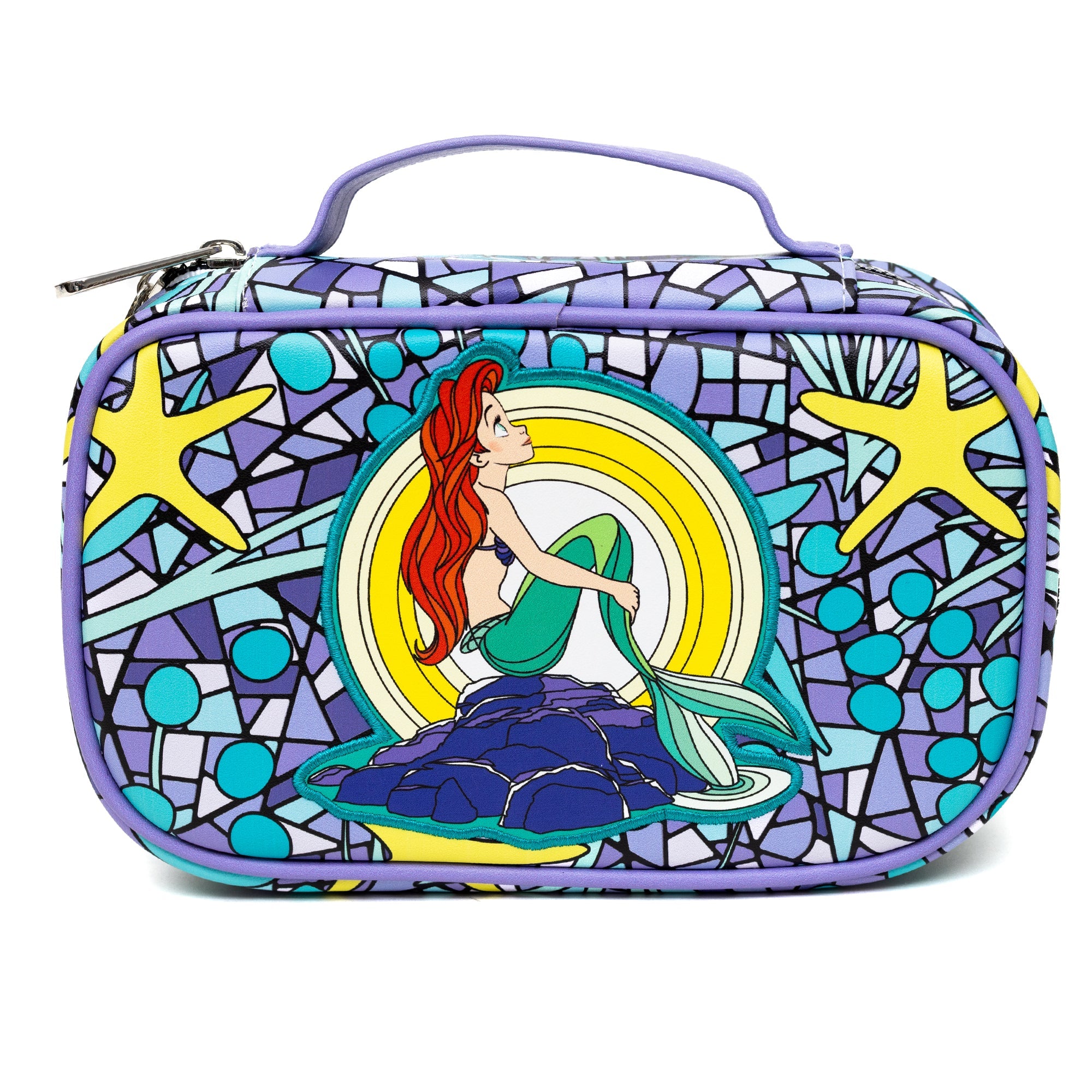 Disney The Little Mermaid Ariel Pose Applique Stained Glass Travel Cosmetic Bag