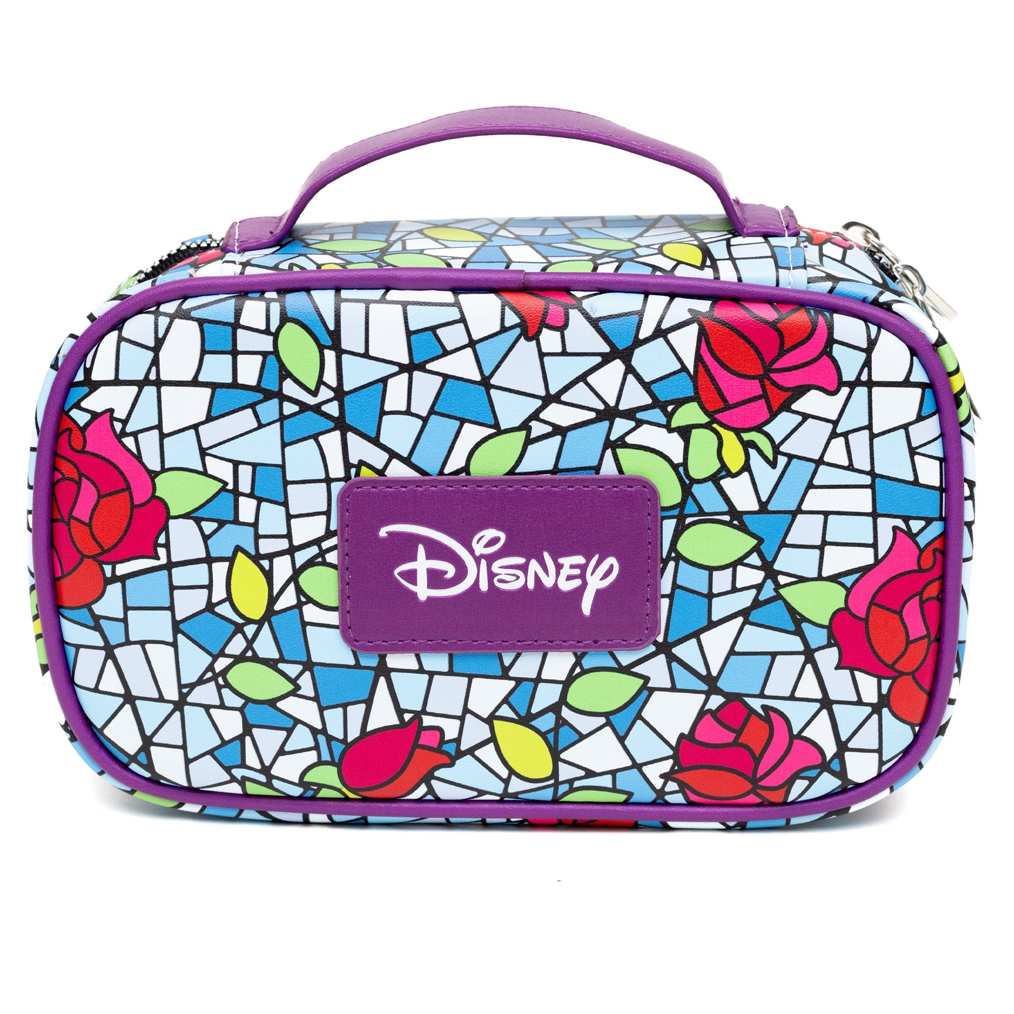 Disney Beauty and the Beast Villain Beast Enchanted Rose Applique with Stained Glass Travel Cosmetic Bag