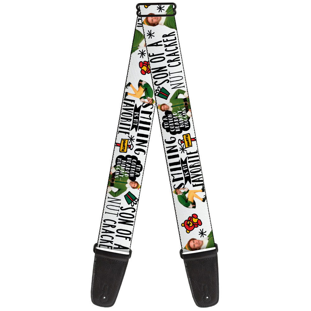 Guitar Strap - Elf Buddy the Elf Poses and Quotes Doodle White