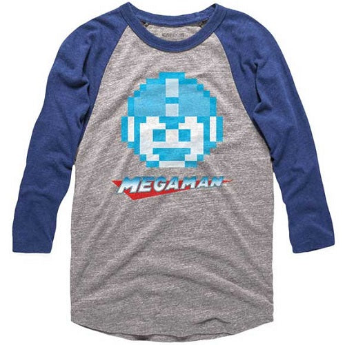 MEN'S MEGA MAN MEGAFACE RAGLAN TEE - Blue Culture Tees